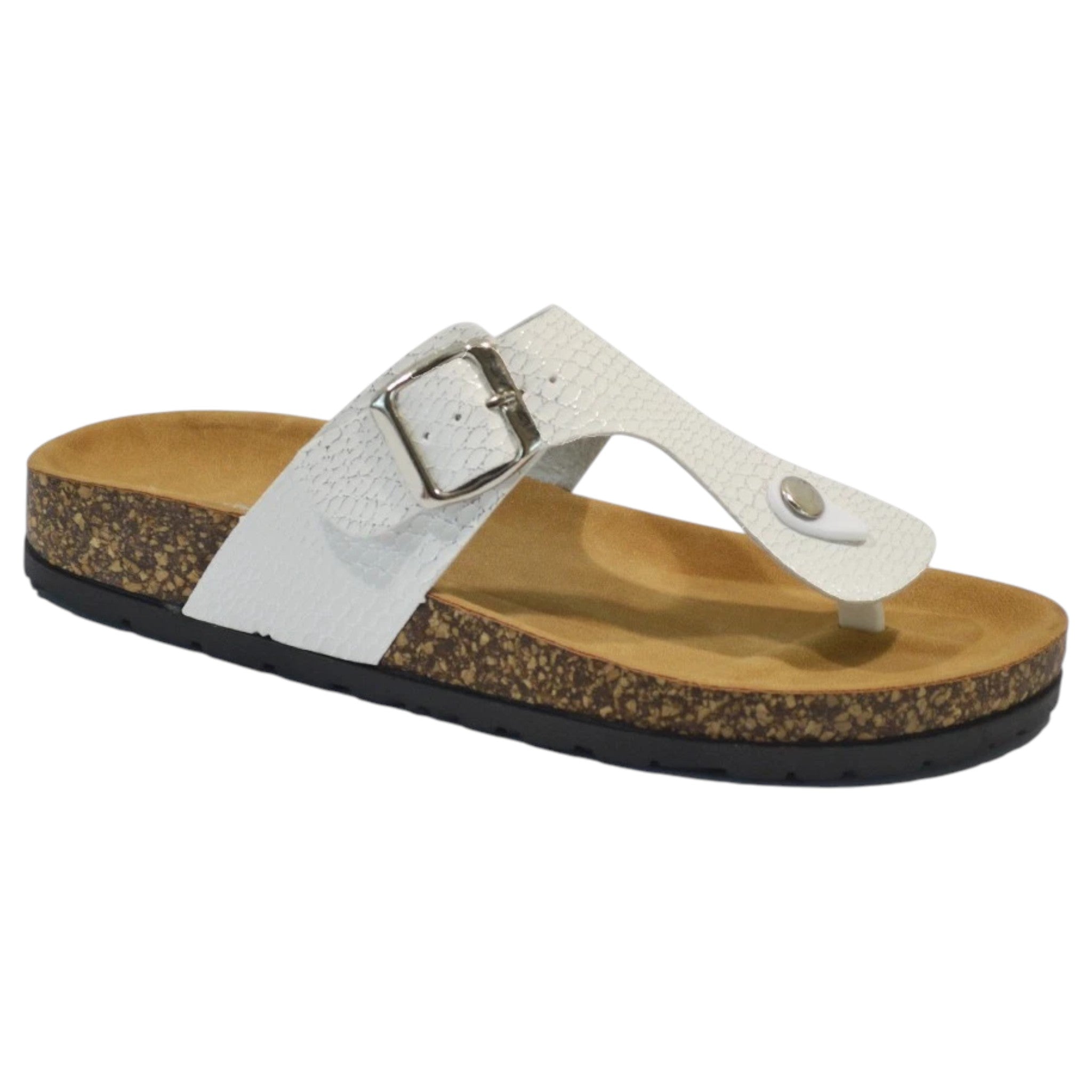 Dunlop ladies slip-on summer sandals with buckle strap and cushioned sole in white